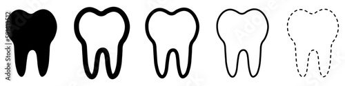 Tooth icons set. Tooth shape symbol. Vector illustration. Black icon of tooth isolated