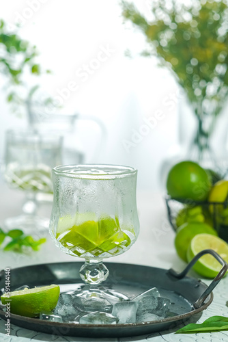 lime juice in glass with back light 