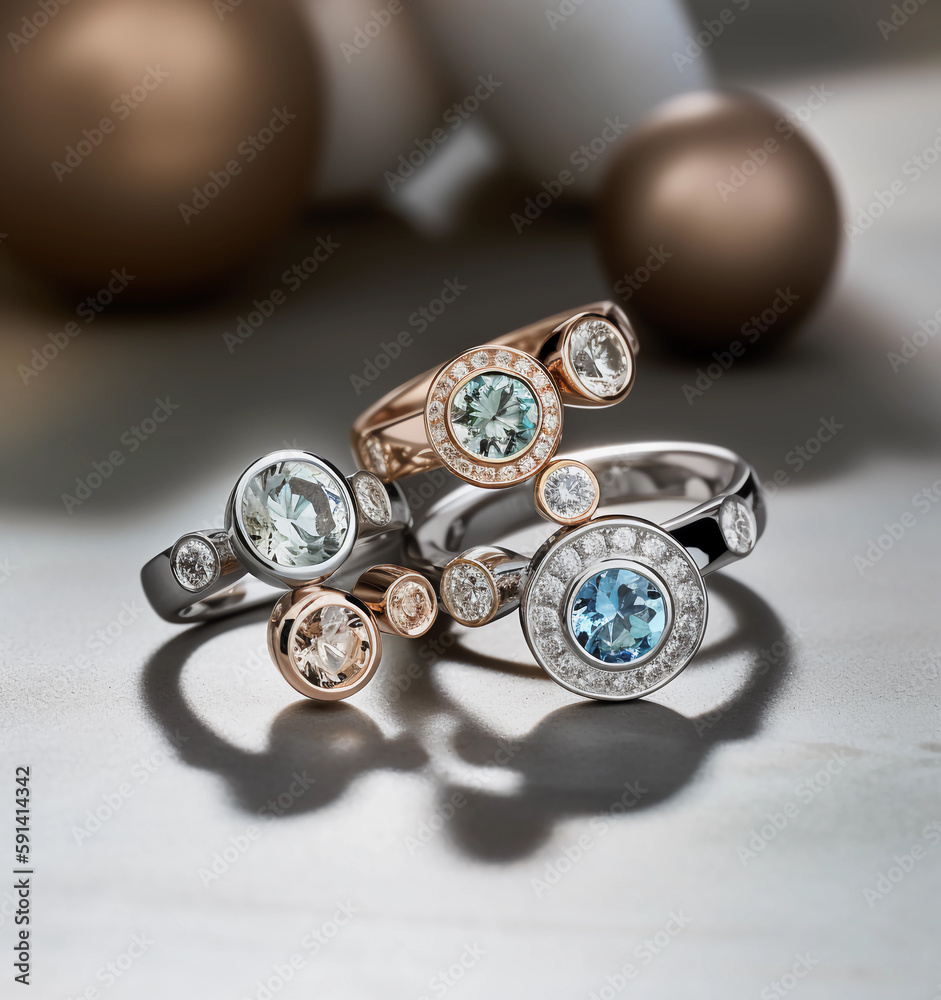 diamond engagement rings, in the style of light sky-blue and light brown, generated by generative ai diamond engagement rings, in the style of light sky-blue and light brown, generated by generative ai