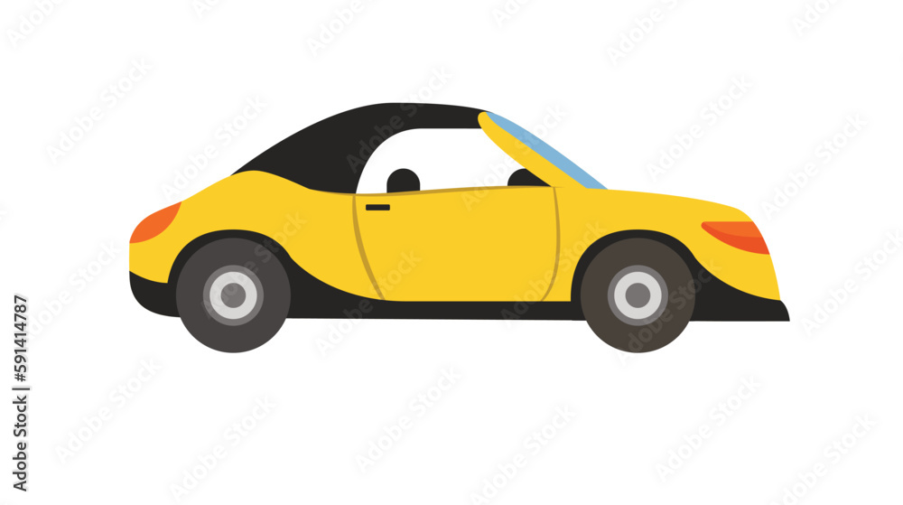 Concept Car. This is a flat, web-style cartoon illustration of a yellow car on a white background. The concept of this illustration is a cute, cheerful car. Vector illustration. Concept Car. This is a flat, web-style cartoon illustration of a yellow car on a white background. The concept of this illustration is a cute, cheerful car. Vector illustration.
