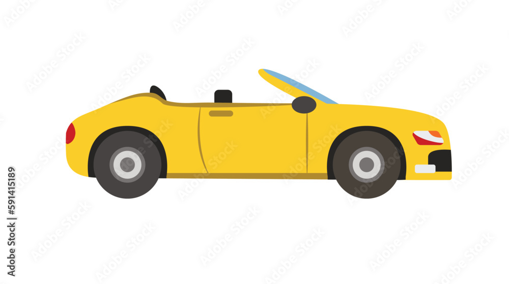 Concept Car. This is a flat vector cartoon concept illustration of a yellow cabriolet car on a white background, commonly used in web design. Vector illustration.