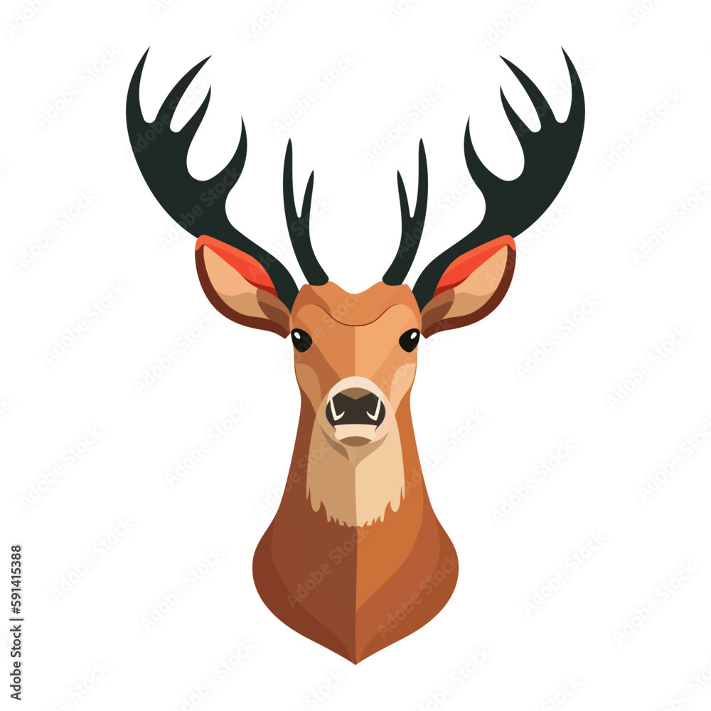 Deer head logo design. Abstract drawing deer with horns. Cute cartoon deer face with horns. Vector illustration