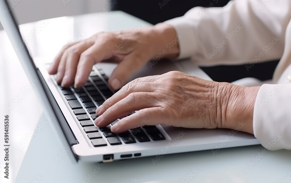 Senior older hands using laptop. Generative AI Senior older hands using laptop. Generative AI