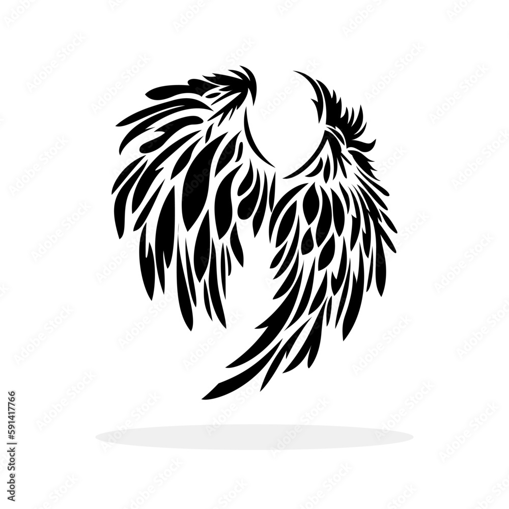 Wings icon. Black icon of wings on white background. Wings logo design. Vector illustration Wings icon. Black icon of wings on white background. Wings logo design. Vector illustration