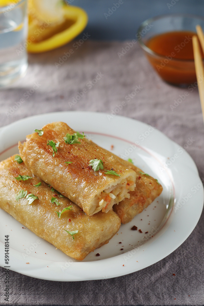 Spring rolls - a typical dish in Chinese and other Southeast Asian cuisines