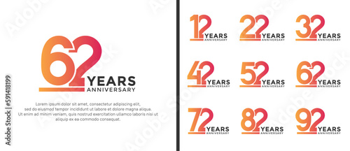 set of anniversary logo style orange color on white background for celebration photo