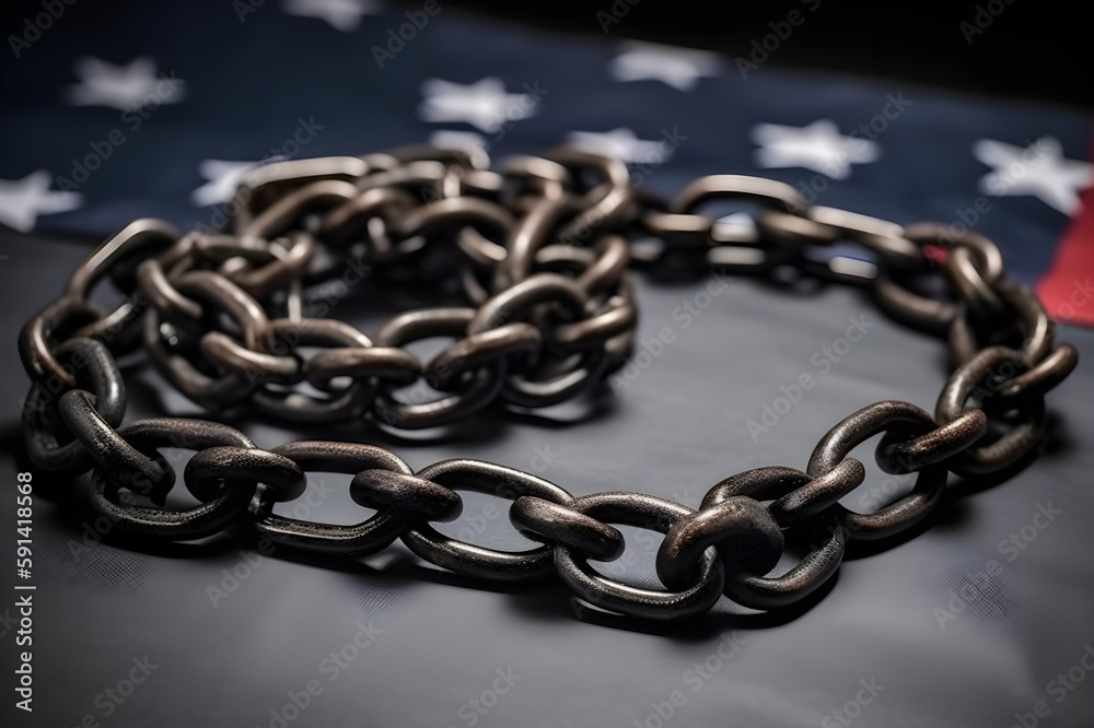Obraz premium The chain as a symbol of freedom day celebrating the abolition of slavery. With Generative AI tehnology