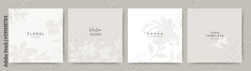 Neutral backgrounds with floral elements in beige colors. Editable vector template for wedding invitation, social media post, card, cover, poster, mobile apps, web ads