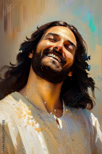 Happy Jesus Christ Painting | Emotive Depiction of Jesus Carrying the Cross, A Powerful Image of the Divine Jesus Christ , Generative AI