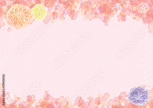 手描きの花を添えた春っぽい水彩風の横型背景
