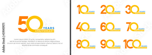set of anniversary logo style yellow and blue color on white background for special moment