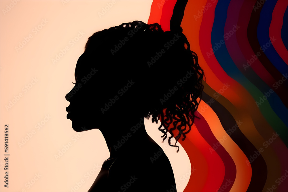 Woman silhouette symbol of freedom day celebration of the abolition of slavery. With Generative AI tehnology - obrazy, fototapety, plakaty 
