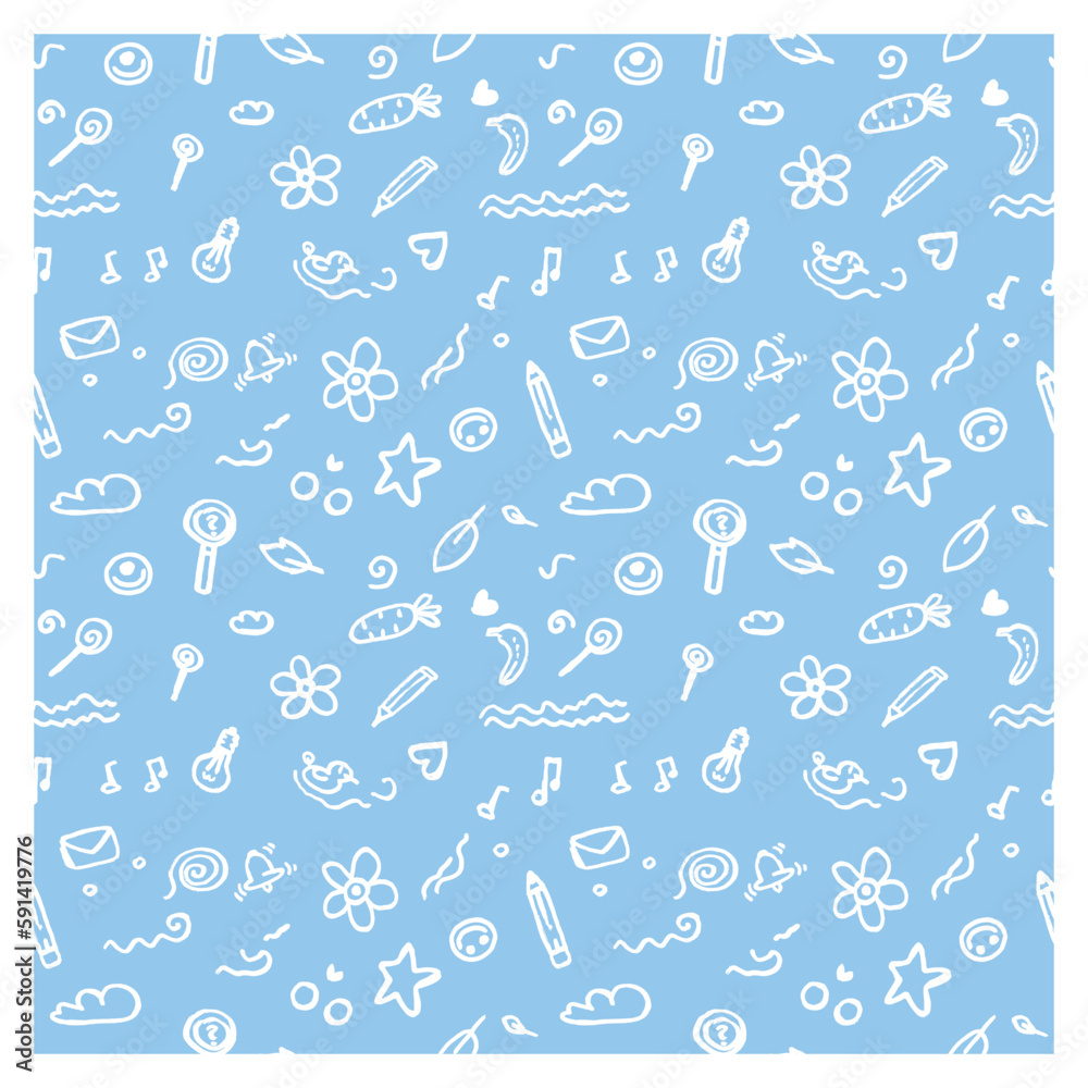 Seamless pattern from a set of different doodles elements. Repeating texture. 