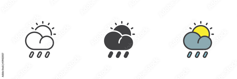 Cloud rain and sun different style icon set Cloud rain and sun different style icon set
