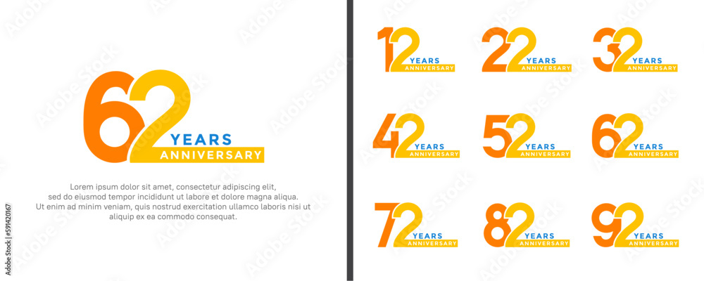 set of anniversary logo style yellow and blue color on white background for special moment set of anniversary logo style yellow and blue color on white background for special moment