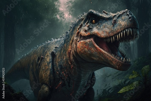 roaring dinosaur with its mouth wide open. Generative AI
