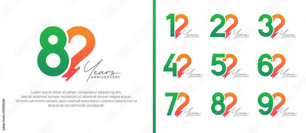 set of anniversary logo style green and orange color on white background for special moment set of anniversary logo style green and orange color on white background for special moment