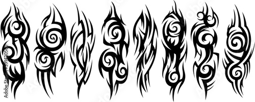 Tribal tattoo. Silhouette illustration. Isolated abstract element set. 