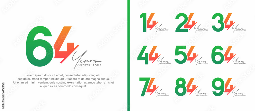 set of anniversary logo style green and orange color on white background for special moment set of anniversary logo style green and orange color on white background for special moment