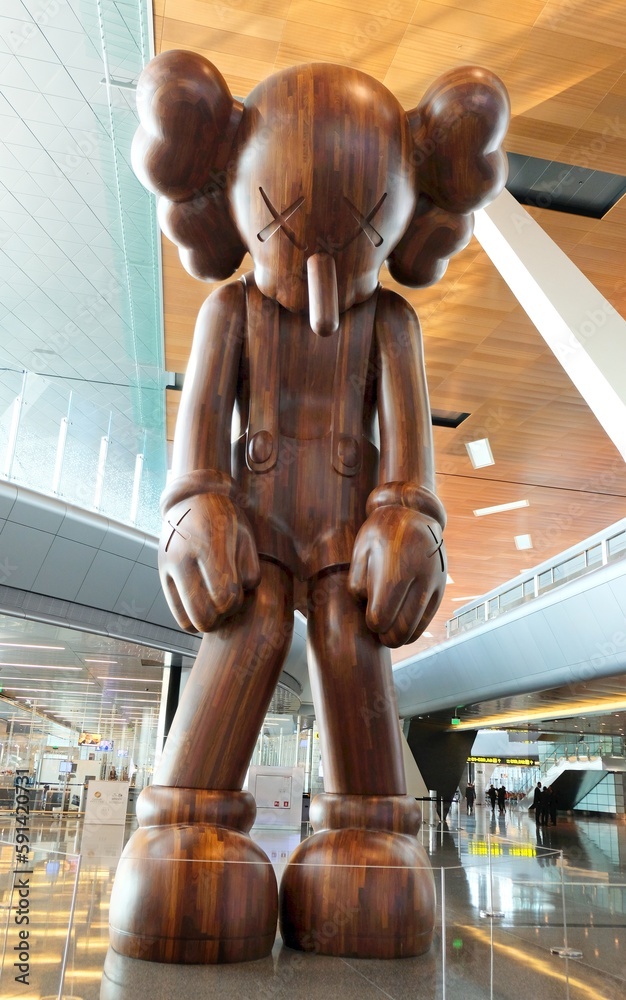 Hamad International Airport, Doha, Qatar circa October 2019 Wooden