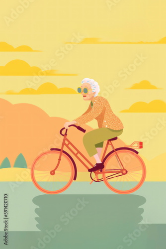 Healthy and Active Retirement: Senior Woman Exercising Outdoors. AI illustration