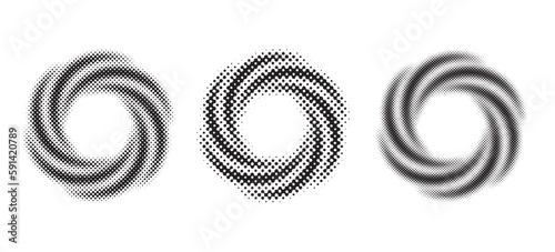 3 halftone twirl circles, vector illustration
