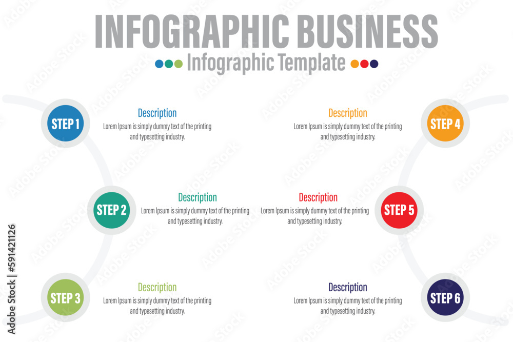 Naklejka premium Infographic design elements for your business with Six 6 options, parts, steps or processes, Vector Illustration.