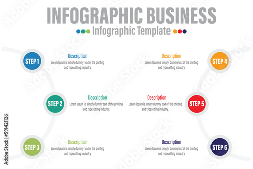 Infographic design elements for your business with Six 6 options, parts, steps or processes, Vector Illustration.