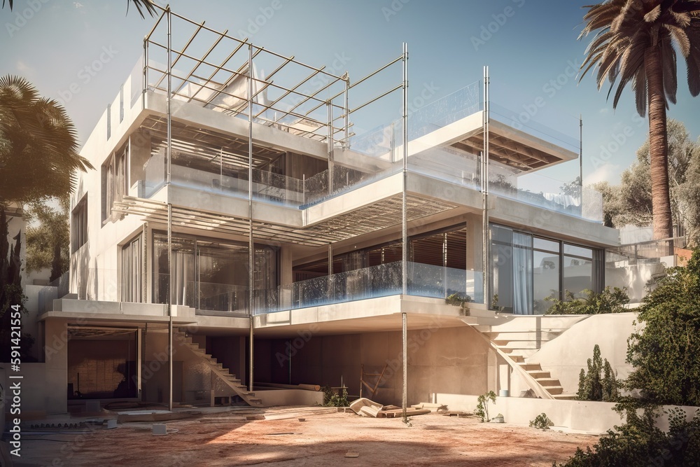 Villa under construction, building project, generative ai