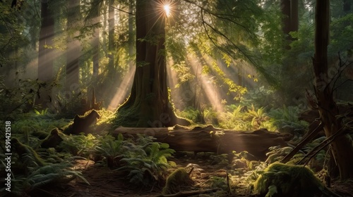 Old beautiful forest with s...