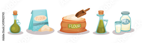 Bakery Ingredients and Stuff for Cake Preparation Vector Set