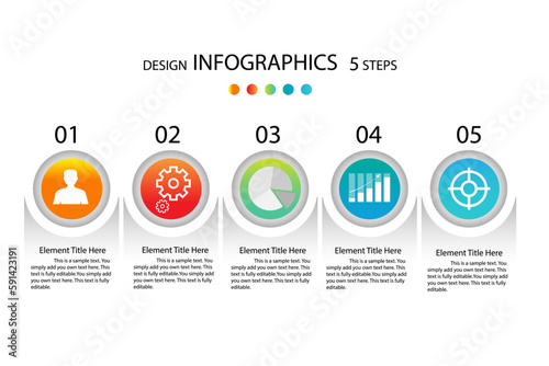 Business pie chart infographics modern vector banners used for presentations and web design diagrams. Abstract composition of 5-step graph options