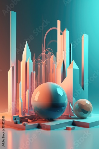 Abstract background. Minimal poster holographic reflective material, 3d rendering geometrical shapes. generative ai
