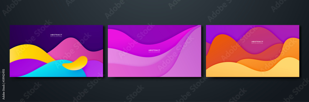 Set of wave abstract papercut style colorful design background