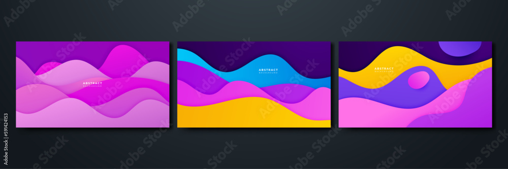 Set of wave abstract papercut style colorful design background Set of wave abstract papercut style colorful design background
