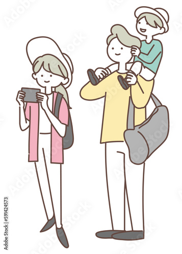 旅行に出かける家族