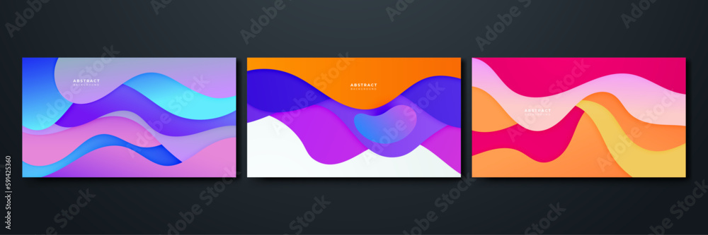 Obraz premium Set of wave abstract papercut style colorful design background
