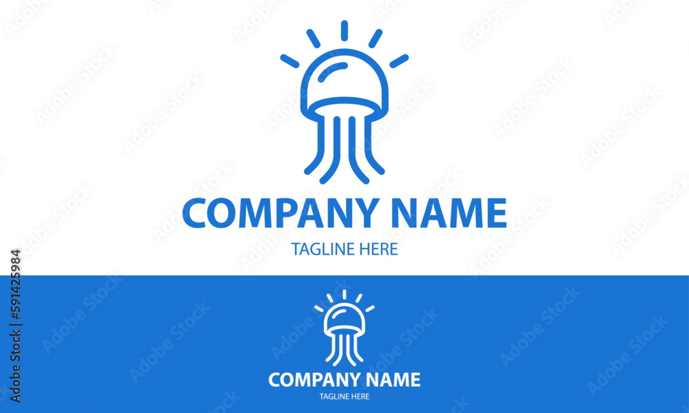Blue Color Line Art Alarm Jellyfish Animal Logo Design Blue Color Line Art Alarm Jellyfish Animal Logo Design