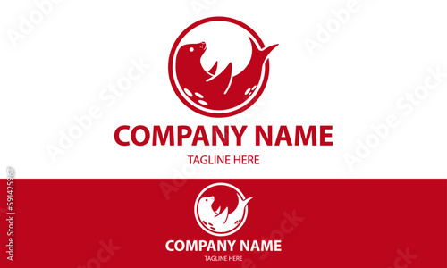 Red Color Cute Funny Sea Lion Seal Animal Logo Design
