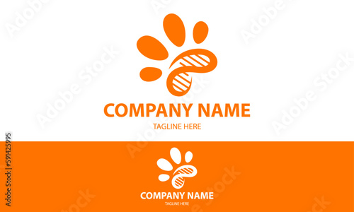 Orange Color Abstract Paw Animal DNA Logo Design