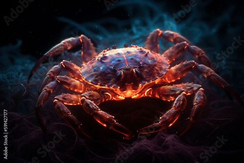  Blazing art, Bioluminescence crab - Generative AI