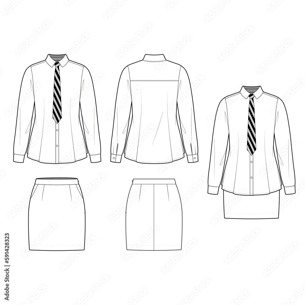 Technical Flat Sketch Of Girl s School Uniform Design Template White technical-flat-sketch-of-girl-s-school-uniform-design-template-white