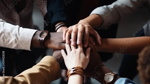 collaboration and hands stack of business people for motivation, support and community. Diversity, team