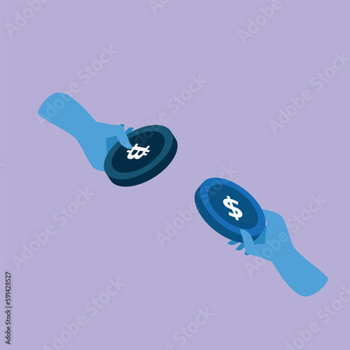 Dollar bitcoin exchange 3d isometric vector illustration concept for banner, website, landing page, ads, flyer template