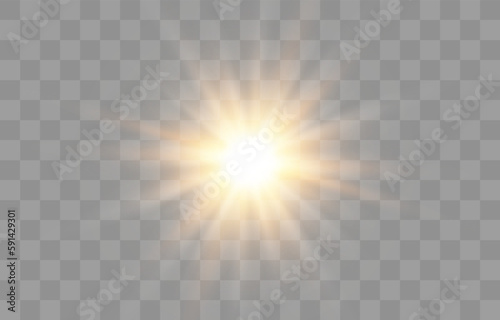Vector transparent sunlight  special flash light effect. Glow light effect  bright sun or spotlight beams. Light png. Decor element isolated on transparent background.