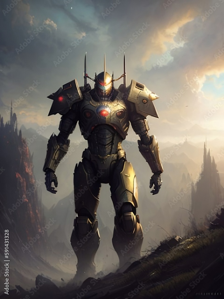 Naklejka premium robotic knight, Generative AI