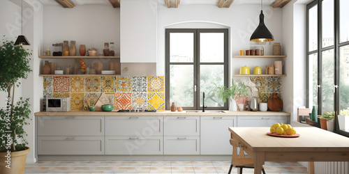 illustration modern creative white colorful kitchen in sicilian style Generative AI photo