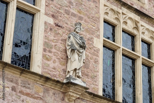 Figure of King Solomon on the facade of medieval town hall in Echternach, Luxembourg photo