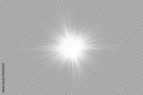 White sparkles.Bright star.Glow burst.Rays of the sun on a transparent background.