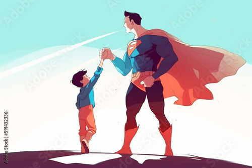 Father's day Illustration, Father as superhero concept Generative AI